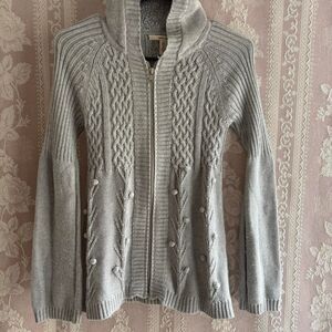 DKNY Women's Grey Silver Hooded Sweater